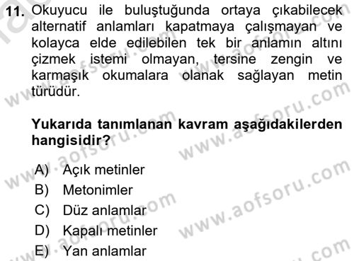 Temel Sanat ve Tasarım Eğitimi Dersi Ara Sınavı Deneme Sınav Soruları 11. Soru