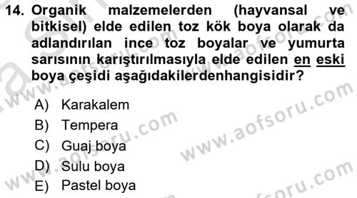 Temel Sanat ve Tasarım Eğitimi Dersi 2022 - 2023 Yılı (Vize) Ara Sınav Soruları 14. Soru