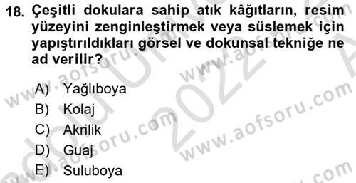 Temel Sanat ve Tasarım Eğitimi Dersi 2022 - 2023 Yılı (Vize) Ara Sınav Soruları 18. Soru