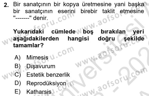 Temel Sanat ve Tasarım Eğitimi Dersi Ara Sınavı Deneme Sınav Soruları 2. Soru