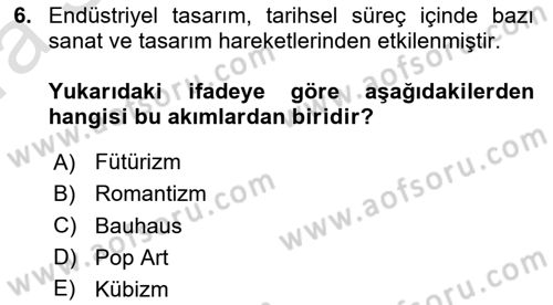 Temel Sanat ve Tasarım Eğitimi Dersi 2022 - 2023 Yılı (Vize) Ara Sınav Soruları 6. Soru