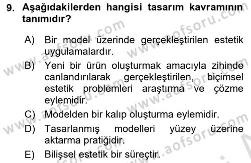 Temel Sanat ve Tasarım Eğitimi Dersi Ara Sınavı Deneme Sınav Soruları 9. Soru