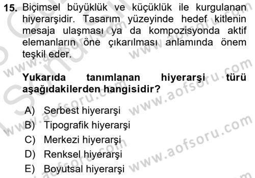 Temel Sanat ve Tasarım Eğitimi Dersi 2022 - 2023 Yılı (Final) Dönem Sonu Sınav Soruları 15. Soru