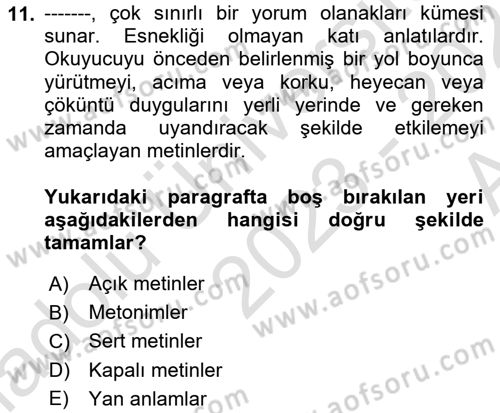 Temel Sanat ve Tasarım Eğitimi Dersi Ara Sınavı Deneme Sınav Soruları 11. Soru