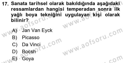 Temel Sanat ve Tasarım Eğitimi Dersi Ara Sınavı Deneme Sınav Soruları 17. Soru