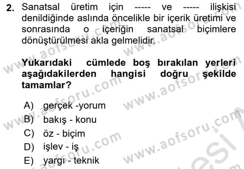 Temel Sanat ve Tasarım Eğitimi Dersi Ara Sınavı Deneme Sınav Soruları 2. Soru