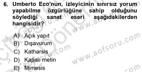 Temel Sanat ve Tasarım Eğitimi Dersi Ara Sınavı Deneme Sınav Soruları 6. Soru