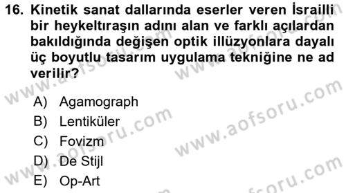 Temel Sanat ve Tasarım Eğitimi Dersi 2023 - 2024 Yılı (Final) Dönem Sonu Sınav Soruları 16. Soru