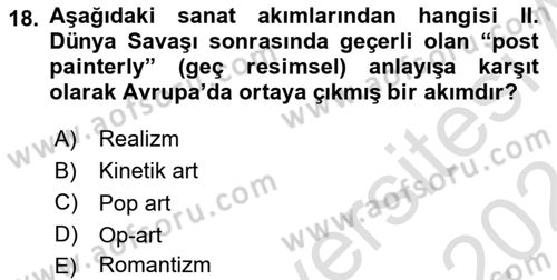 Temel Sanat ve Tasarım Eğitimi Dersi 2023 - 2024 Yılı (Final) Dönem Sonu Sınav Soruları 18. Soru
