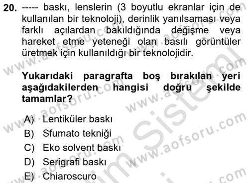Temel Sanat ve Tasarım Eğitimi Dersi 2023 - 2024 Yılı (Final) Dönem Sonu Sınav Soruları 20. Soru