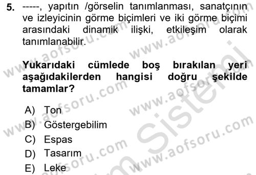 Temel Sanat ve Tasarım Eğitimi Dersi 2023 - 2024 Yılı (Final) Dönem Sonu Sınav Soruları 5. Soru