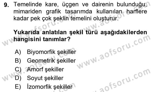 Temel Sanat ve Tasarım Eğitimi Dersi 2023 - 2024 Yılı (Final) Dönem Sonu Sınav Soruları 9. Soru