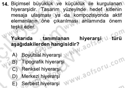 Temel Sanat ve Tasarım Eğitimi Dersi 2023 - 2024 Yılı Yaz Okulu Sınav Soruları 14. Soru