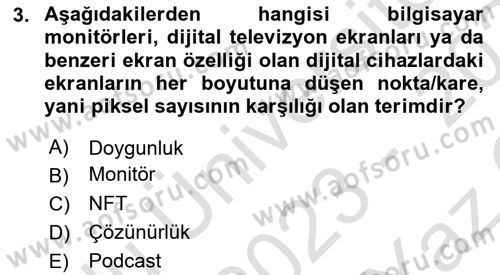 Temel Sanat ve Tasarım Eğitimi Dersi 2023 - 2024 Yılı Yaz Okulu Sınav Soruları 3. Soru