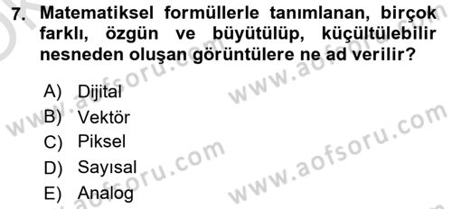 Temel Sanat ve Tasarım Eğitimi Dersi 2023 - 2024 Yılı Yaz Okulu Sınav Soruları 7. Soru