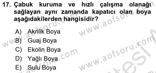 Temel Sanat ve Tasarım Eğitimi Dersi 2024 - 2025 Yılı (Vize) Ara Sınav Soruları 17. Soru