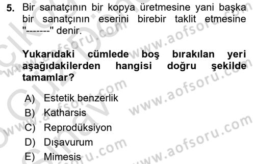 Temel Sanat ve Tasarım Eğitimi Dersi 2024 - 2025 Yılı (Vize) Ara Sınav Soruları 5. Soru