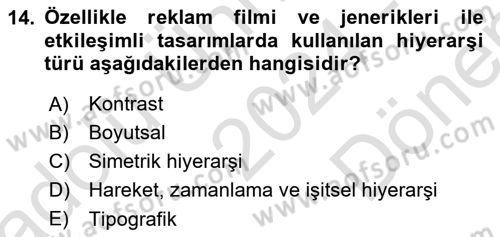 Temel Sanat ve Tasarım Eğitimi Dersi 2024 - 2025 Yılı (Final) Dönem Sonu Sınav Soruları 14. Soru