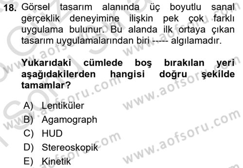 Temel Sanat ve Tasarım Eğitimi Dersi 2024 - 2025 Yılı (Final) Dönem Sonu Sınav Soruları 18. Soru