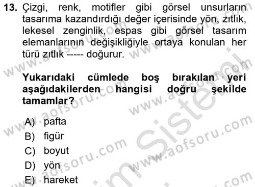 Temel Sanat ve Tasarım Eğitimi Dersi 2025 - 2026 Yılı (Final) Dönem Sonu Sınav Soruları 13. Soru