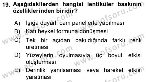 Temel Sanat ve Tasarım Eğitimi Dersi 2025 - 2026 Yılı (Final) Dönem Sonu Sınav Soruları 19. Soru