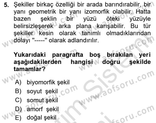 Temel Sanat ve Tasarım Eğitimi Dersi 2025 - 2026 Yılı (Final) Dönem Sonu Sınav Soruları 5. Soru