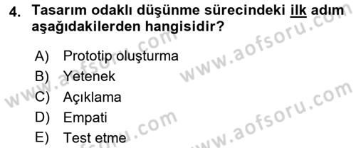 Temel Sanat ve Tasarım Eğitimi Dersi 2025 - 2026 Yılı Yaz Okulu Sınav Soruları 4. Soru