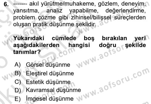 Temel Sanat ve Tasarım Eğitimi Dersi 2025 - 2026 Yılı Yaz Okulu Sınav Soruları 6. Soru