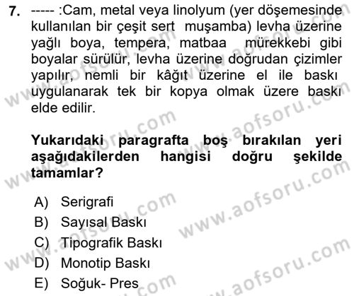 Temel Sanat ve Tasarım Eğitimi Dersi 2025 - 2026 Yılı Yaz Okulu Sınav Soruları 7. Soru