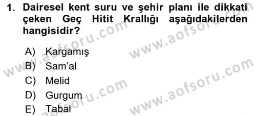 Anadolu Kültür Tarihi Dersi 2021 - 2022 Yılı (Vize) Ara Sınav Soruları 1. Soru