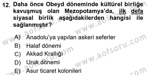 Anadolu Kültür Tarihi Dersi 2021 - 2022 Yılı (Vize) Ara Sınav Soruları 12. Soru