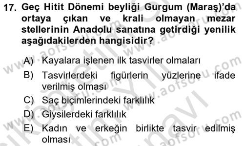 Anadolu Kültür Tarihi Dersi 2021 - 2022 Yılı (Vize) Ara Sınav Soruları 17. Soru