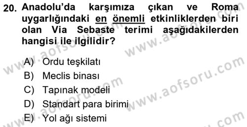 Anadolu Kültür Tarihi Dersi 2021 - 2022 Yılı (Vize) Ara Sınav Soruları 20. Soru