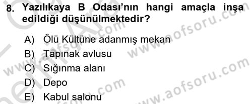 Anadolu Kültür Tarihi Dersi 2021 - 2022 Yılı (Vize) Ara Sınav Soruları 8. Soru
