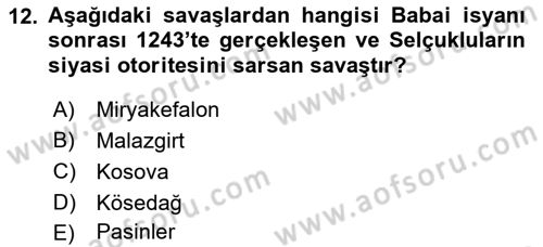 Anadolu Kültür Tarihi Dersi 2021 - 2022 Yılı (Final) Dönem Sonu Sınav Soruları 12. Soru