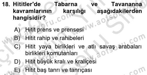 Anadolu Kültür Tarihi Dersi 2021 - 2022 Yılı (Final) Dönem Sonu Sınav Soruları 18. Soru