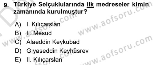 Anadolu Kültür Tarihi Dersi 2021 - 2022 Yılı (Final) Dönem Sonu Sınav Soruları 9. Soru