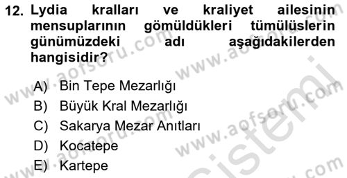 Anadolu Kültür Tarihi Dersi 2021 - 2022 Yılı Yaz Okulu Sınav Soruları 12. Soru