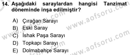 Anadolu Kültür Tarihi Dersi 2021 - 2022 Yılı Yaz Okulu Sınav Soruları 14. Soru