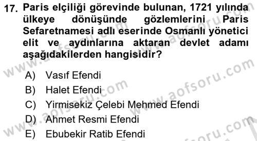 Anadolu Kültür Tarihi Dersi 2021 - 2022 Yılı Yaz Okulu Sınav Soruları 17. Soru