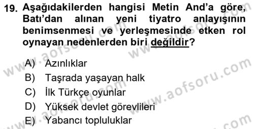 Anadolu Kültür Tarihi Dersi 2021 - 2022 Yılı Yaz Okulu Sınav Soruları 19. Soru