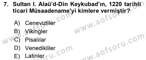 Anadolu Kültür Tarihi Dersi 2021 - 2022 Yılı Yaz Okulu Sınav Soruları 7. Soru