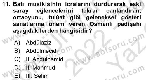 Anadolu Kültür Tarihi Dersi 2022 - 2023 Yılı Yaz Okulu Sınav Soruları 11. Soru