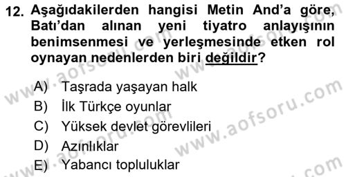 Anadolu Kültür Tarihi Dersi 2022 - 2023 Yılı Yaz Okulu Sınav Soruları 12. Soru