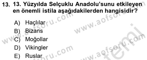 Anadolu Kültür Tarihi Dersi 2022 - 2023 Yılı Yaz Okulu Sınavı 13. Soru