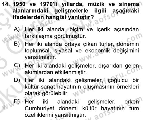 Anadolu Kültür Tarihi Dersi 2022 - 2023 Yılı Yaz Okulu Sınav Soruları 14. Soru