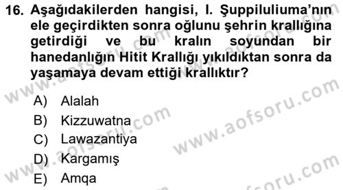 Anadolu Kültür Tarihi Dersi 2022 - 2023 Yılı Yaz Okulu Sınav Soruları 16. Soru
