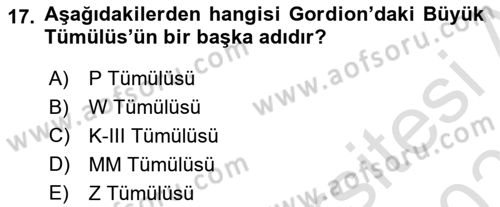 Anadolu Kültür Tarihi Dersi 2022 - 2023 Yılı Yaz Okulu Sınav Soruları 17. Soru