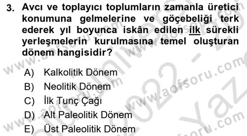 Anadolu Kültür Tarihi Dersi 2022 - 2023 Yılı Yaz Okulu Sınav Soruları 3. Soru