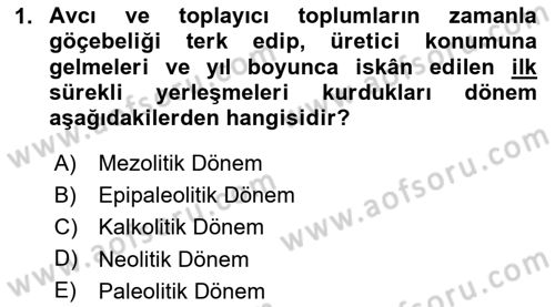 Anadolu Kültür Tarihi Dersi 2023 - 2024 Yılı (Vize) Ara Sınav Soruları 1. Soru